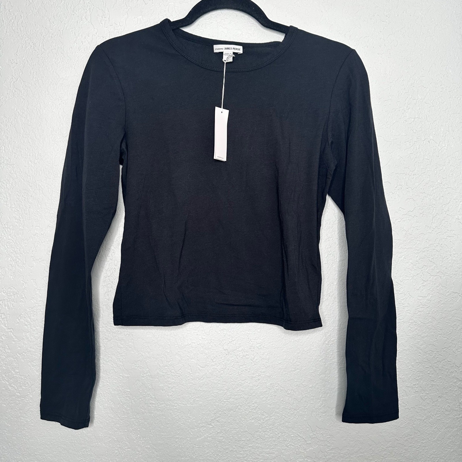 NWT Standard James Perse Long Sleeve Crew Neck Top Black Sz 3
