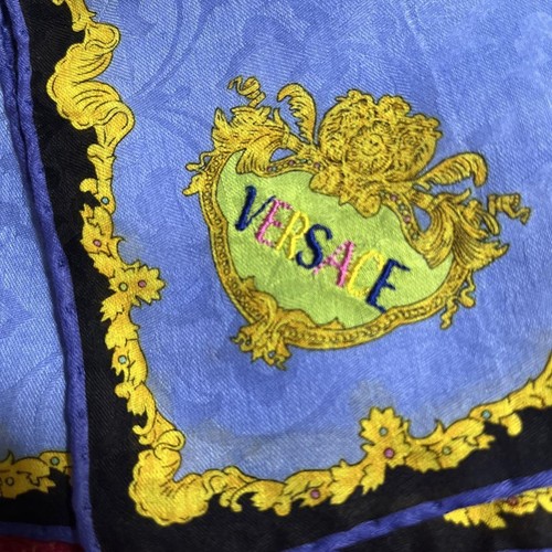 Versace Unused Cotton Handkerchief Embroidered Logo Blue 52cm - Picture 3 of 7