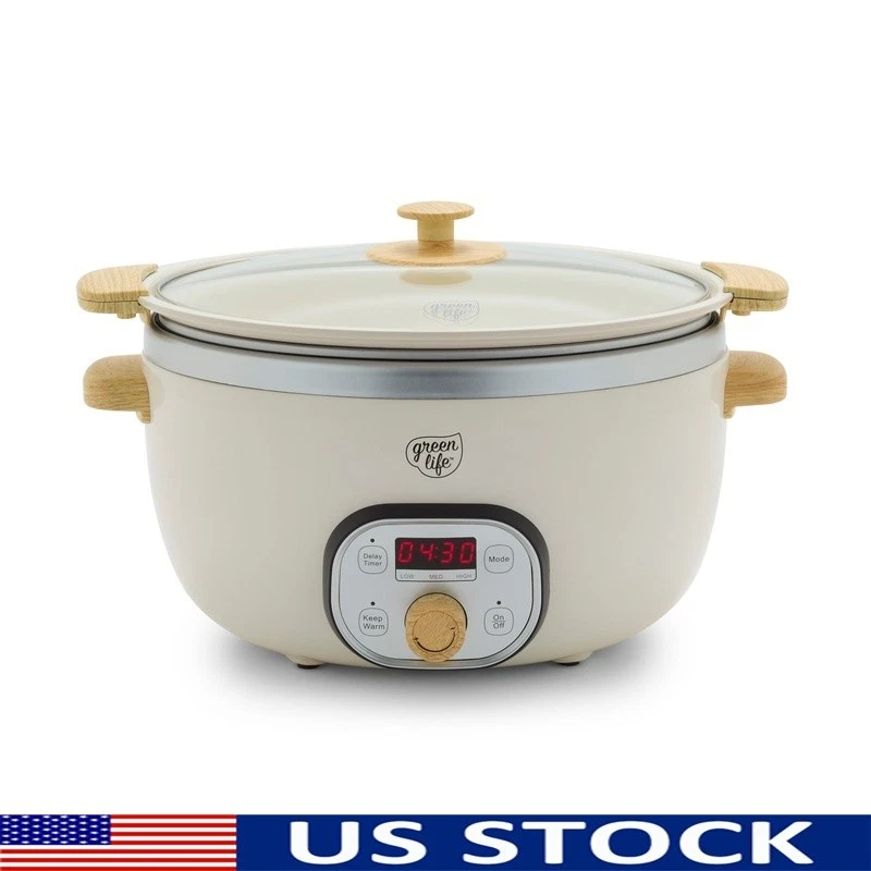 Healthy Ceramic Nonstick Slow Cooker 6QT Programmable Cook Warm Easy Clean New