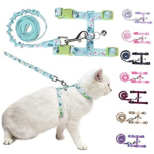 Cat Harness and Leash Set Escape Proof for Walking, Kitten Medium Green Flower