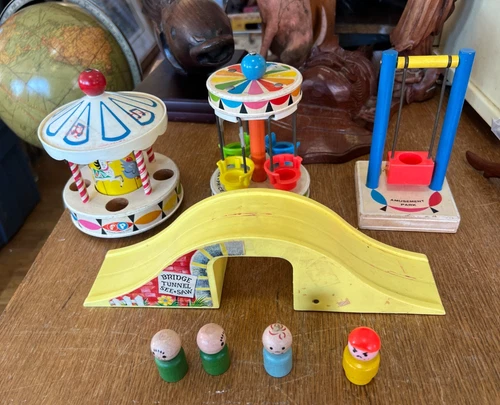Vintage Fisher Price Little People Amusement Park Swing, Carousel, and More