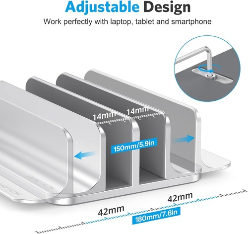 Luxurious Double Laptop Stand - Adjustable Dock for Devices Up to 17.3" Silver - Afbeelding 6 van 10