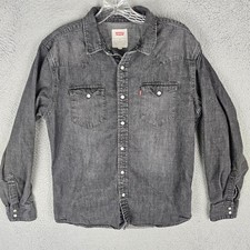 Levi's Shirt Mens Medium Faded Western Cowboy Long Sleeve Denim Pearl Snap