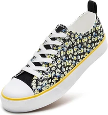 ZGR Women's Canvas Low Top Sneaker Lace-up Classic Casual 5, Black Flower 