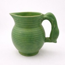 Shorter & Son Art Deco Green Ribbed Jug Bird Handle Stoke England 14cm