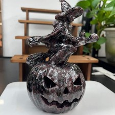 1pc Natural Garnet Quartz Carved Witch Pumpkin Skull Crystal Reiki Decor