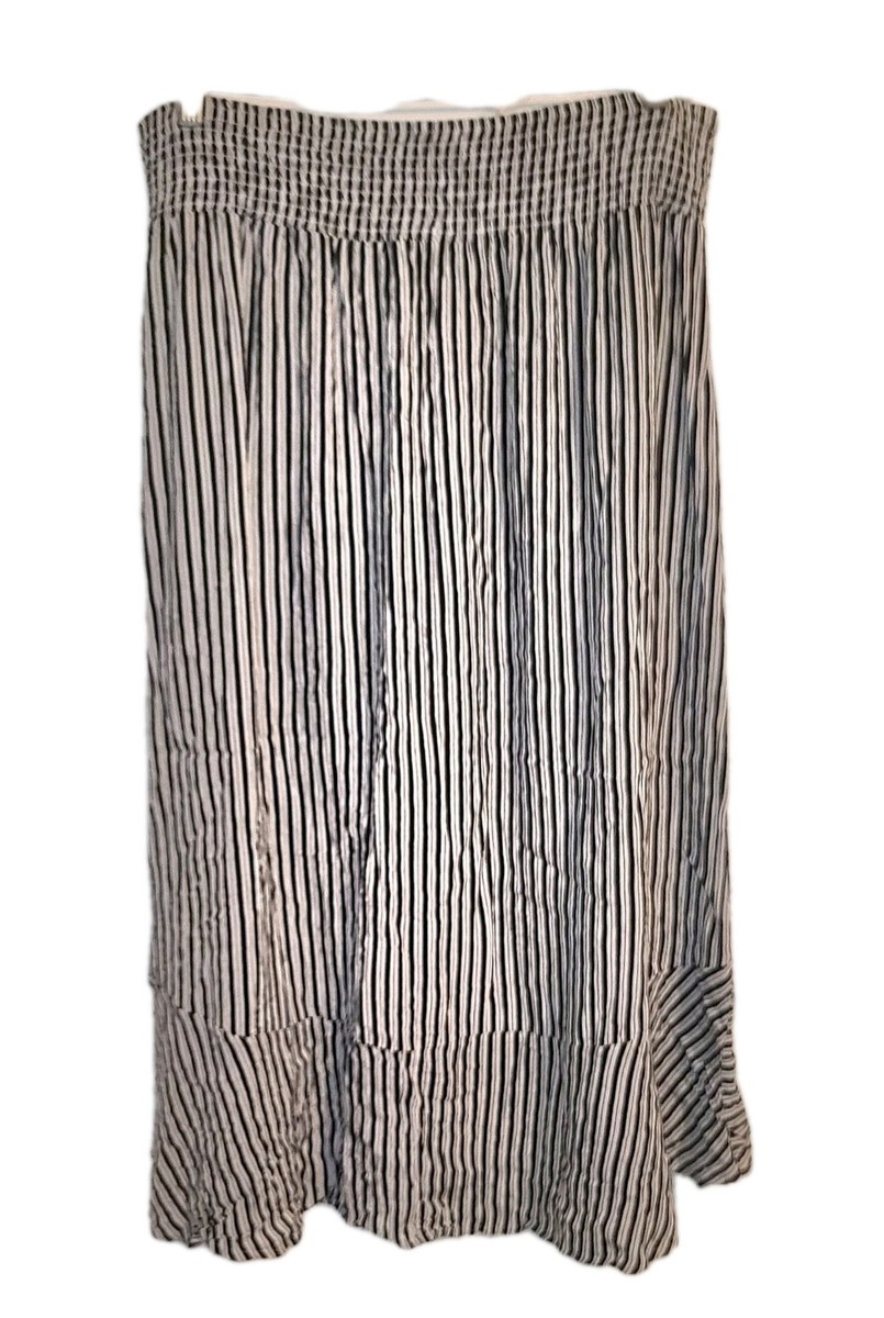 未使用Y's SMOKE BLEACH CHECK FLARED SKIRT 1 Pink Laundry Women Smocked Waist Fringe Farmhouse Flair