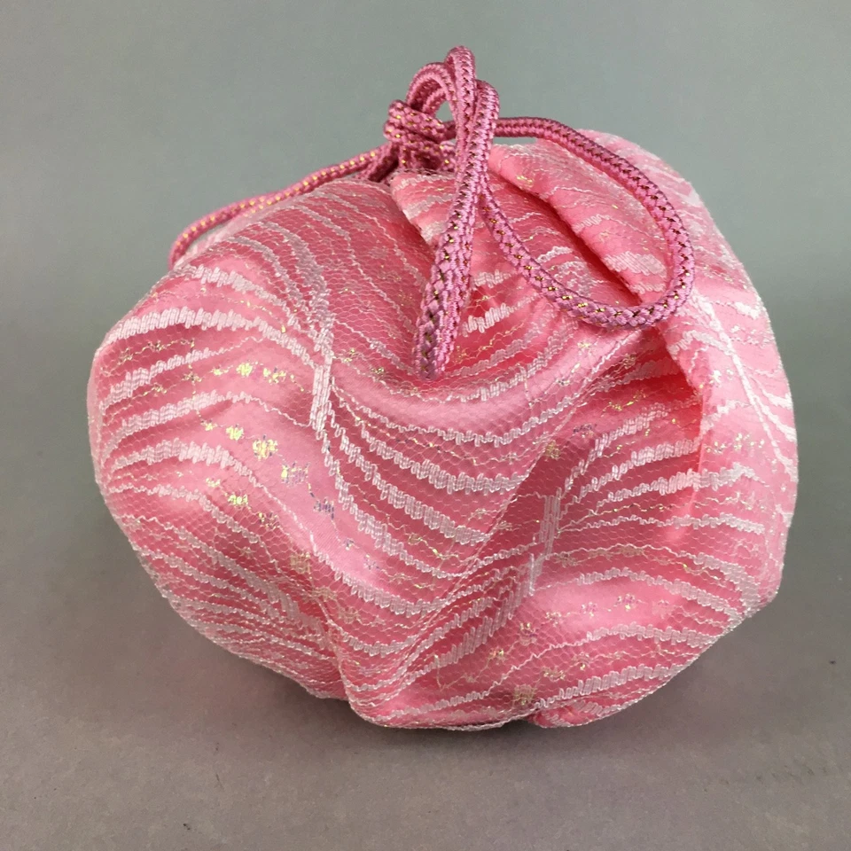Bolso japonés con cordón de tela de colección bolsa kimono rosa satinado encaje KB16 Foto 3 de 4