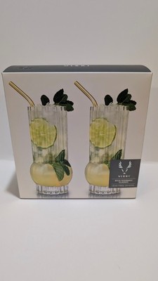 Viski  MCM Crystal Highball Glasses  Retro Style 13 oz set of two. NEW in box.