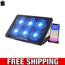 Black Laptop Cooling Pad with 6 Quiet Fans 7 Adjustable Heights for Stability