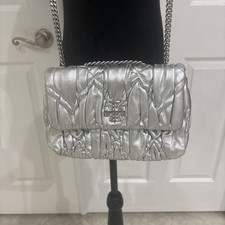 Tory Burch Kira Diamond-Ruched Metallic Leather Convertible Shoulder Bag