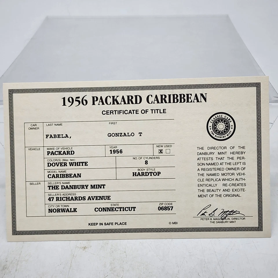 1/24 Danbury Mint 1956 Packard Caribbean Hardtop Dover White Diecast w/ Title - Image 3 of 4