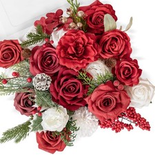 Artificial Flowers Poinsettia Faux Flowers Bulk for DIY Bridal Wedding Bouque...