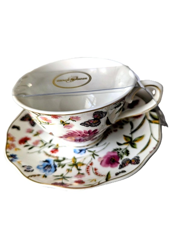 Kent Pottery 2-Piece Floral Tea Cup and Saucer Set, 40cl Ceramic NWT