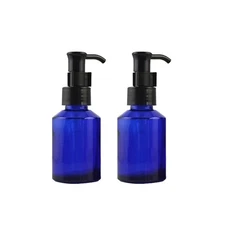 2PCS 60ml Upscale Refillable Cobalt Glass Lotion Pump Bottle with Black Lock ...