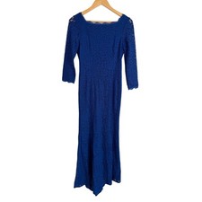 Adrianna Papell Maxi Lace Gown Royal Blue Floral Mermaid Formal Evening Dress 8