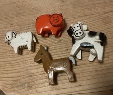4 RARE PLAYCRAFT MERCIS COLLECTIBLE ANIMALS -PIG, COW, DONKEY & SHEEP, VINTAGE