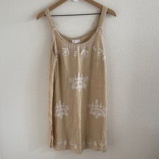 Daisy Island Embroidered Tan Sleeveless Dress Medium