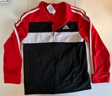 Adidas Track Jacket Red White Black Striped Youth S 8 Full Zip Retro Style