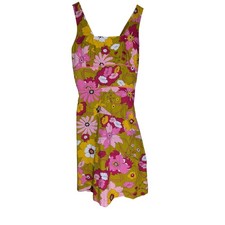 Love Life Felice Pappas L Floral Mod Retro Midi Sundress Pink Dijon Made in USA