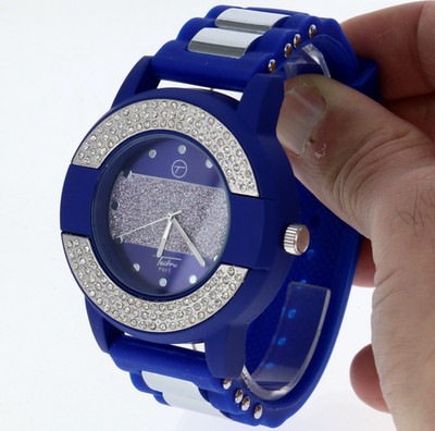 Men's Techno Pave Blue & Silver Finish Blue Silicone Band Fashion Hip Hop Watch