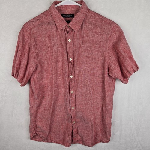 Banana Republic Mens 100% Linen Camden Fit Red Short Sleeve Button Up Size Small