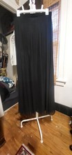 Vintage Tadashi Shoji Black Mesh Overlay High Slits Slip Maxi FL Skirt 12