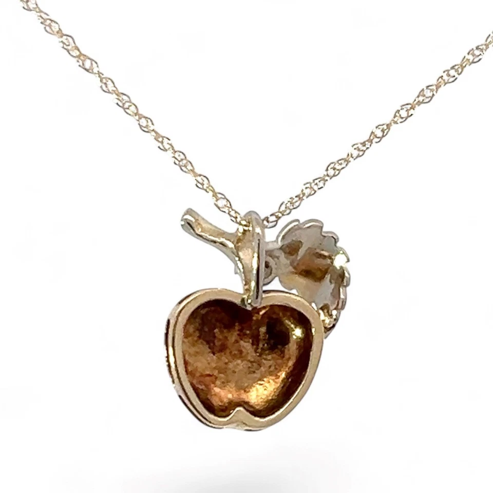 14k Yellow and White Gold Brilliant Cut Diamond Apple Pendant 18in (KS1023206) - Image 3 of 4
