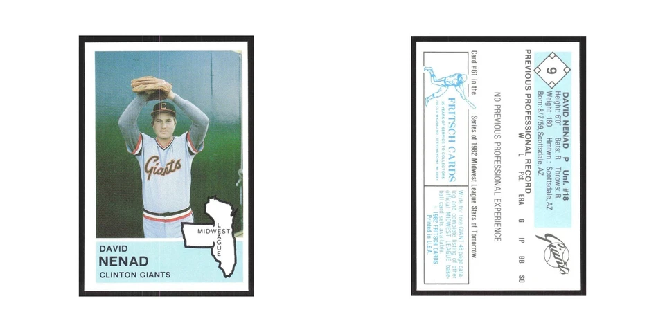 1982 Fritsch Minor League David Nenad Clinton Giants #9.0 - Image 3 of 3