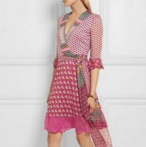 2 4 DVF Diane von Furstenberg NIEVES ZEN Scarf Floral Pink Silk Wrap Dress - Picture 11 of 24
