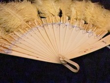 Antique Ostrich Feather Fan Yellow Feathers Catalin Likely Handle
