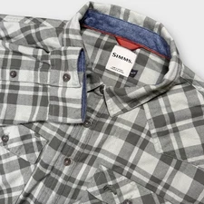 Simms Men’s 2XL Long Sleeve Flannel Shirt Green Plaid Organic Cotton Blend