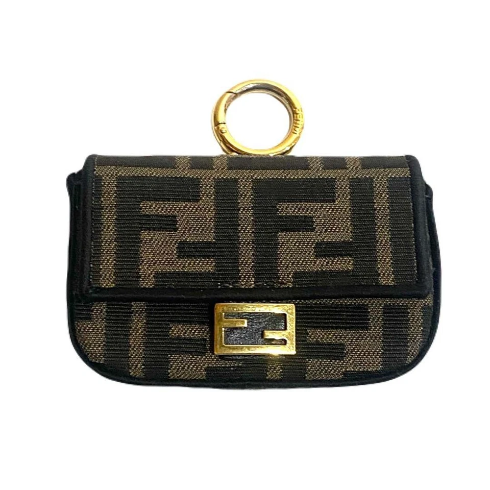 Fendi Llavero Nano Baguette FF Logo Bolso Dije Nylon Marrón 10x6.5cm Usado Japón Foto 3 de 4