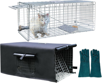 Live Anmials Trap Cage with Cover & Glove, Cover with Mesh Window for 1-2 Door, 