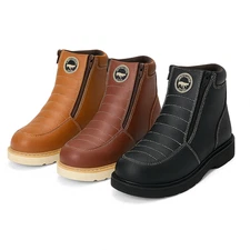 MEN'S WORK BOOTS GENUINE LEATHER ZIP UP SAFETY SOFT TOE OIL RESISTANT BOOTS