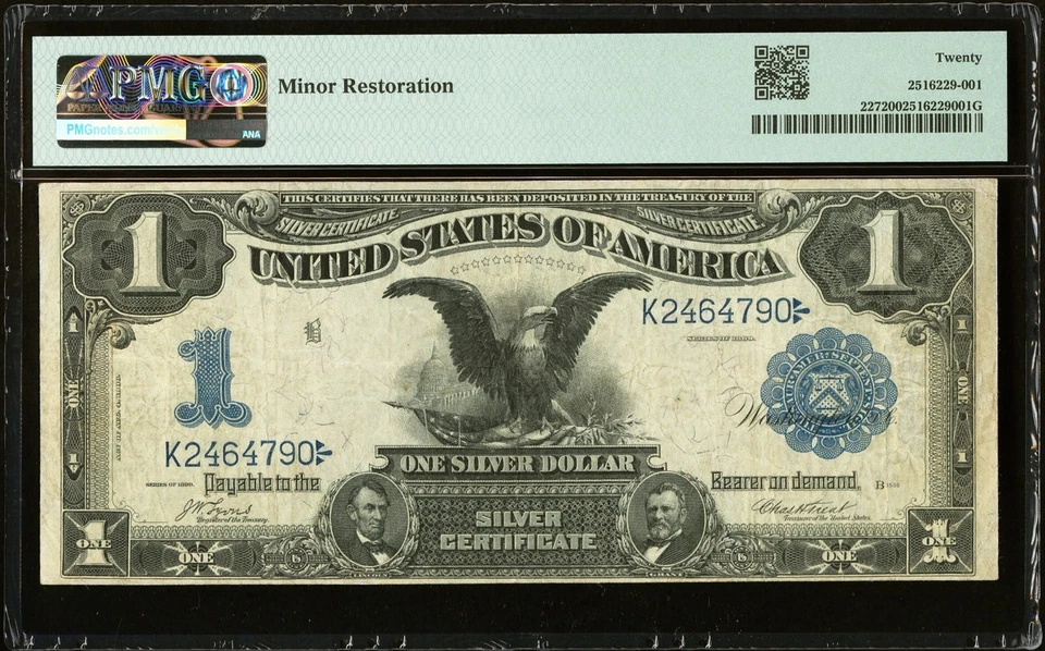 Inverted Back Error 1899 $1 Black Eagle Silver Cert  PMG 20 FR 227 - Image 2 of 3