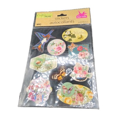 Crafter's Square Flower Bird Themed 3-D Motion Stickers 9 Pieces New