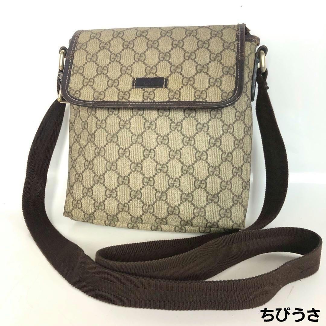 GUCCI 223666 203998 GG Supreme Shoulder Bag PVC Leather Brown Vintage From Japan