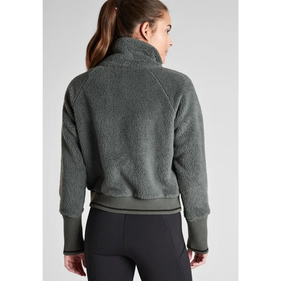 Athleta Tugga Sherpa Fleece Crop Jacket Bali Green Athleisure Outdoor Size Small - Image 2 of 4