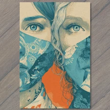Art Print Color Block Floral Texture Masked Faces Women Bright Blue Orange