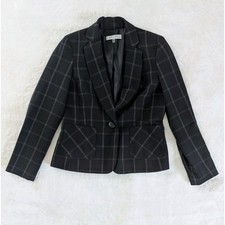 Kasper Black White Window Pane Plaid Blazer Women's Size 6 Classic Academia