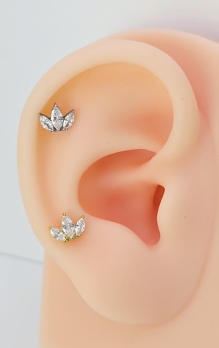 20G/18G/16G Titanium Marquise CZ Push Pin Labret Threadless Flat Back Earrings - Picture 2 of 9