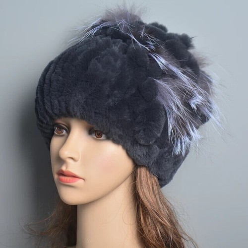 Winter Real Rex Rabbit Fox Farm Fur Hat for Women Knitting Caps Girl Beanies New - Bild 22 von 25
