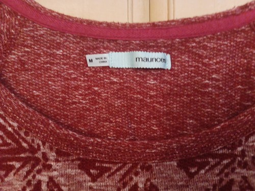 Maurices Womens Raglan Tribal Sweatshirt size Medium Burgundy Pullover - Picture 2 of 9