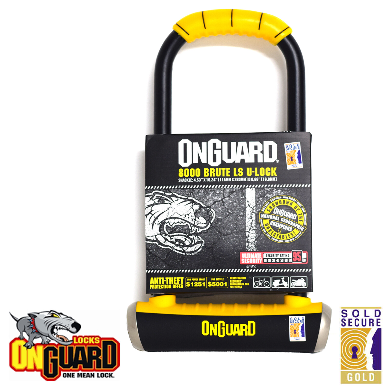 Onguard Brute LS 8000 Anti-Theft Cycle Bike U-Lock D Shackle Gold Venduto sicuro