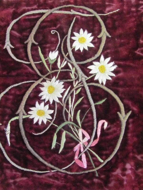 19C. ANTIQUE HAND EMBROIDERY VELVET WITH GOLD TINSEL MONOGRAM - Image 2 of 4