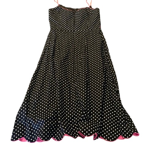 Jessica Howard Dress 10 Petite Black Polka Dot Pink Trim Retro Rockabilly 50s - Picture 6 of 14