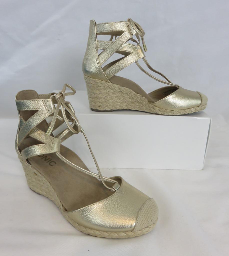 New Vionic Espadrille Wedge Gold Metallic D'Orsay Sandals Lace Up US SZ 5  NWOB | eBay