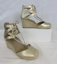 New Vionic Espadrille Wedge Gold Metallic D'Orsay Sandals Lace Up US SZ 5 NWOB
