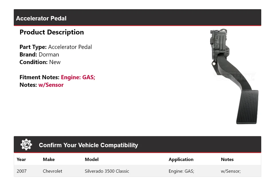 Pedal acelerador Dorman GAS Classic 2007 Chevrolet Silverado 3500 Classic Foto 2 de 4